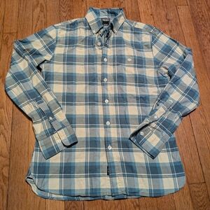Todd Snyder Blue and Cream Checkered Shirt, Men's Small